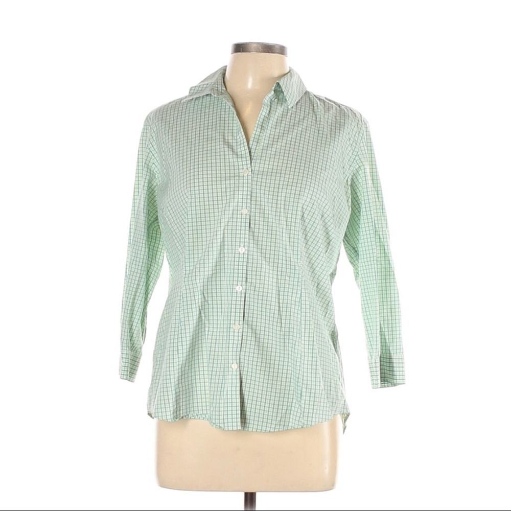 Eddie Bauer Shirt 3/4 Sleeve Green Button‎ Front Women’s Large Wrinkle Free